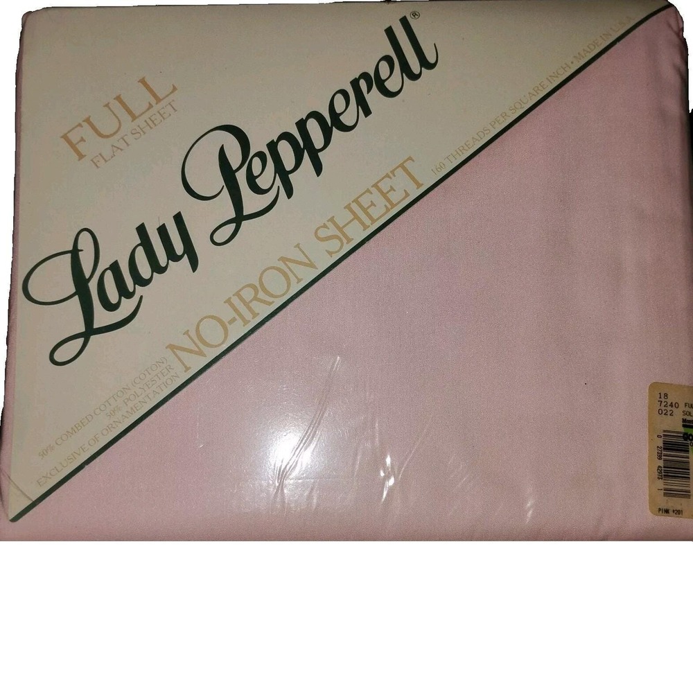 Vtg Pink Flat Sheet Full Double Lady Pepperell Solid Cotton Retro MCM 70s US NOS